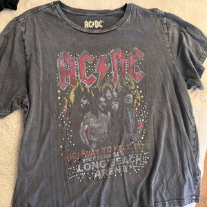 Lucky Brand AC/DC Distressed Graphic Gray Band Tee